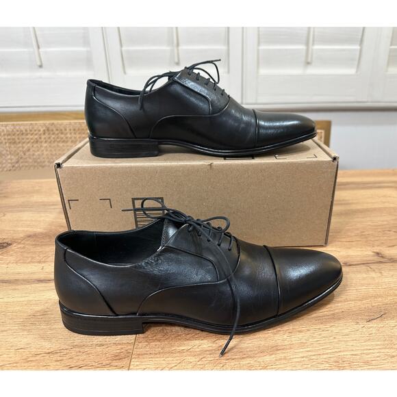 Massimo Matteo Oxford Cap Toe Ball Classic Dress Shoe Black Leather Size 8 NWOB main image 8